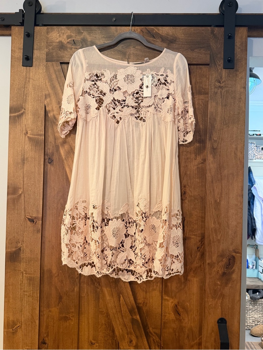 HOLDING HORSES cream colored lace panel and trim dress